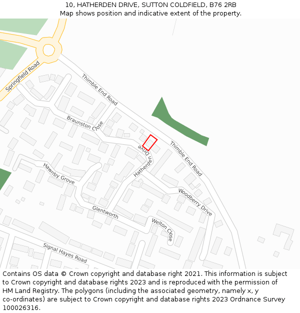 10, HATHERDEN DRIVE, SUTTON COLDFIELD, B76 2RB: Location map and indicative extent of plot