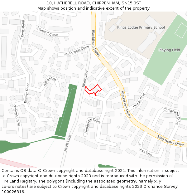 10, HATHERELL ROAD, CHIPPENHAM, SN15 3ST: Location map and indicative extent of plot