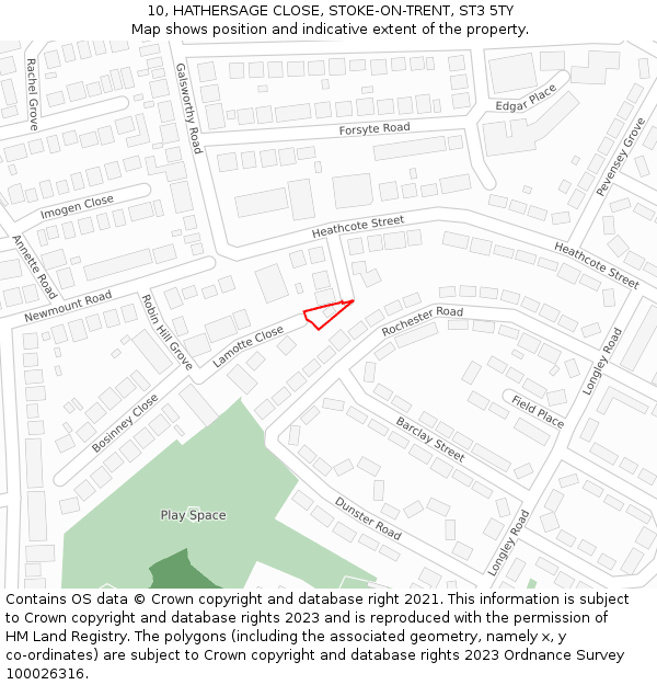 10, HATHERSAGE CLOSE, STOKE-ON-TRENT, ST3 5TY: Location map and indicative extent of plot