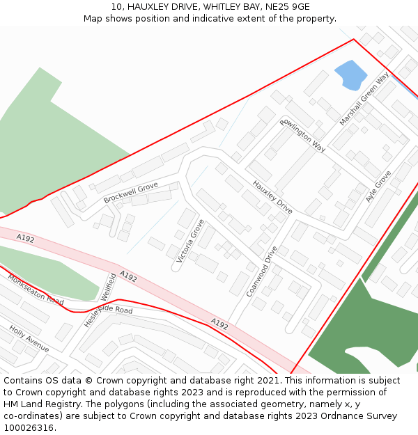 10, HAUXLEY DRIVE, WHITLEY BAY, NE25 9GE: Location map and indicative extent of plot