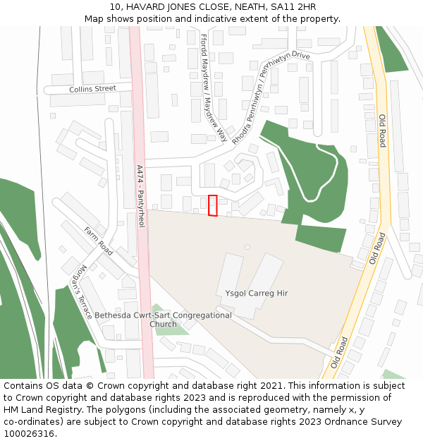 10, HAVARD JONES CLOSE, NEATH, SA11 2HR: Location map and indicative extent of plot