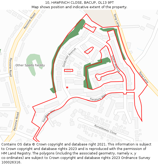 10, HAWFINCH CLOSE, BACUP, OL13 9PT: Location map and indicative extent of plot