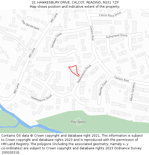 10, HAWKESBURY DRIVE, CALCOT, READING, RG31 7ZP: Location map and indicative extent of plot