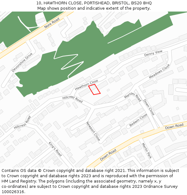 10, HAWTHORN CLOSE, PORTISHEAD, BRISTOL, BS20 8HQ: Location map and indicative extent of plot