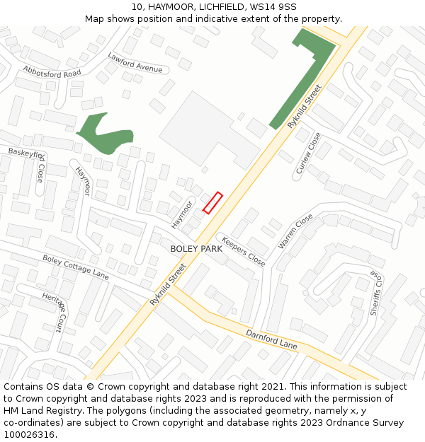 10, HAYMOOR, LICHFIELD, WS14 9SS: Location map and indicative extent of plot