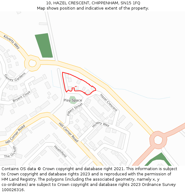 10, HAZEL CRESCENT, CHIPPENHAM, SN15 1FQ: Location map and indicative extent of plot