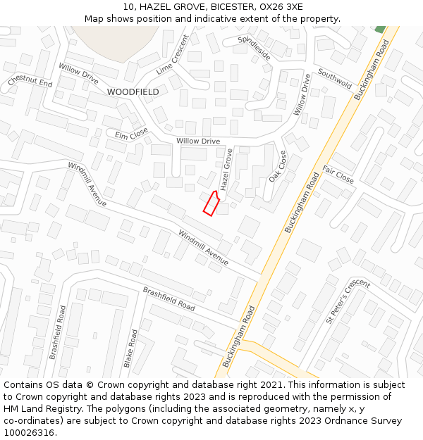 10, HAZEL GROVE, BICESTER, OX26 3XE: Location map and indicative extent of plot