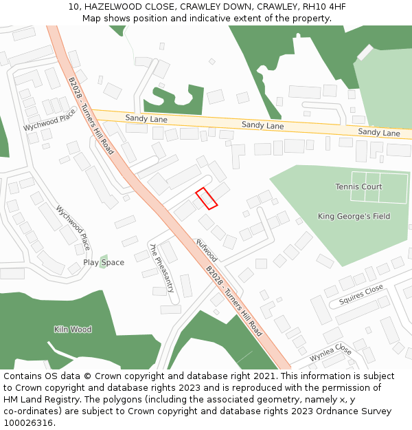 10, HAZELWOOD CLOSE, CRAWLEY DOWN, CRAWLEY, RH10 4HF: Location map and indicative extent of plot