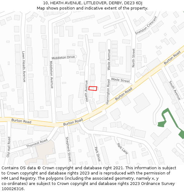 10, HEATH AVENUE, LITTLEOVER, DERBY, DE23 6DJ: Location map and indicative extent of plot