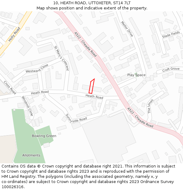 10, HEATH ROAD, UTTOXETER, ST14 7LT: Location map and indicative extent of plot