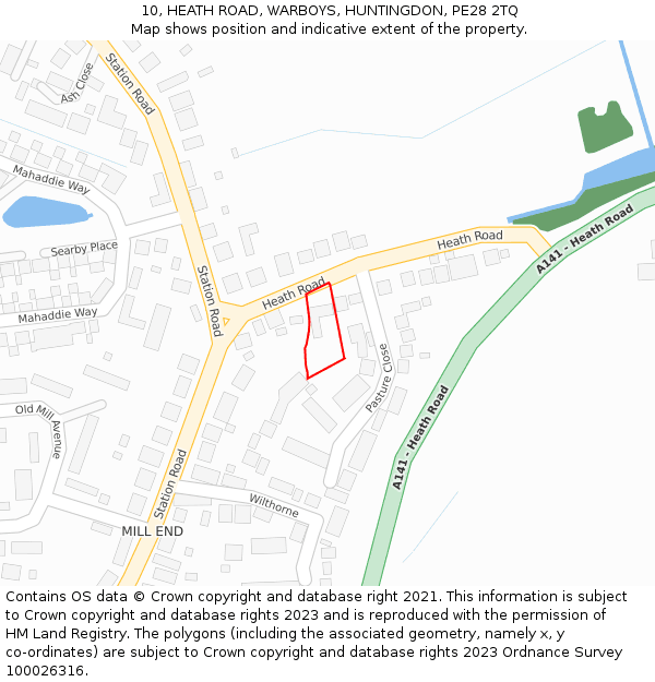 10, HEATH ROAD, WARBOYS, HUNTINGDON, PE28 2TQ: Location map and indicative extent of plot
