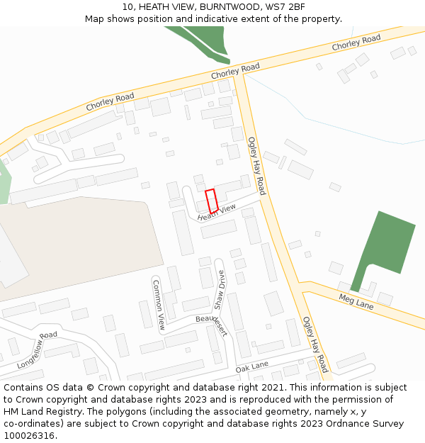 10, HEATH VIEW, BURNTWOOD, WS7 2BF: Location map and indicative extent of plot