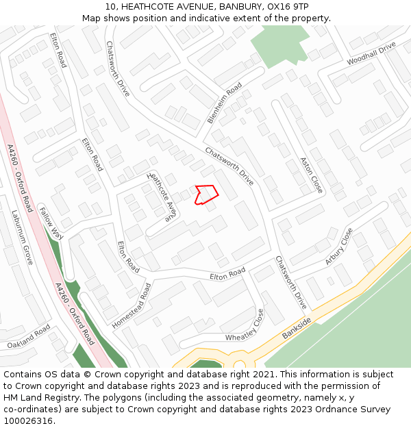 10, HEATHCOTE AVENUE, BANBURY, OX16 9TP: Location map and indicative extent of plot