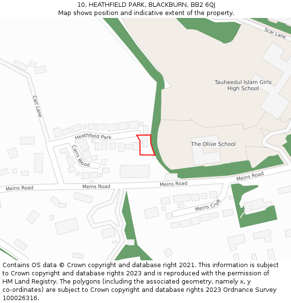 10, HEATHFIELD PARK, BLACKBURN, BB2 6QJ: Location map and indicative extent of plot