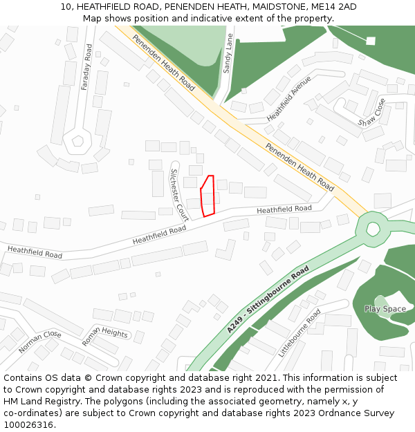 10, HEATHFIELD ROAD, PENENDEN HEATH, MAIDSTONE, ME14 2AD: Location map and indicative extent of plot