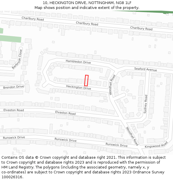10, HECKINGTON DRIVE, NOTTINGHAM, NG8 1LF: Location map and indicative extent of plot