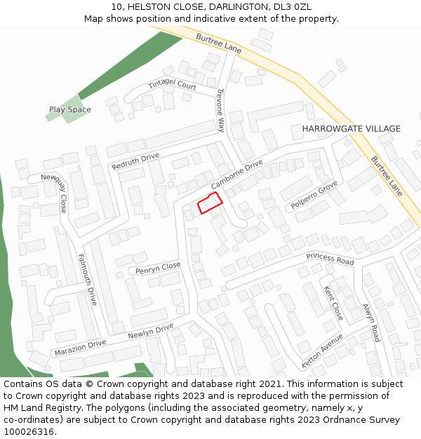 10, HELSTON CLOSE, DARLINGTON, DL3 0ZL: Location map and indicative extent of plot