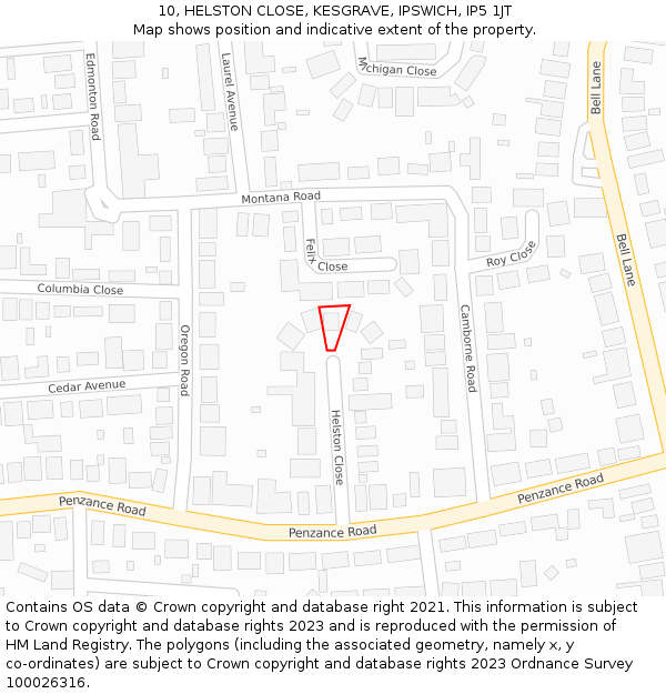 10, HELSTON CLOSE, KESGRAVE, IPSWICH, IP5 1JT: Location map and indicative extent of plot