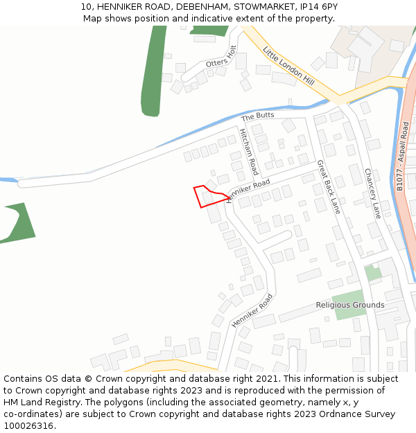 10, HENNIKER ROAD, DEBENHAM, STOWMARKET, IP14 6PY: Location map and indicative extent of plot