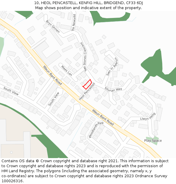 10, HEOL PENCASTELL, KENFIG HILL, BRIDGEND, CF33 6DJ: Location map and indicative extent of plot