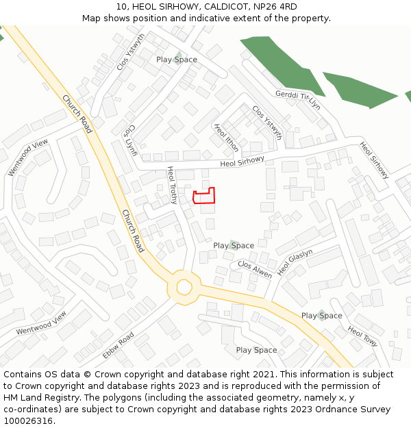 10, HEOL SIRHOWY, CALDICOT, NP26 4RD: Location map and indicative extent of plot