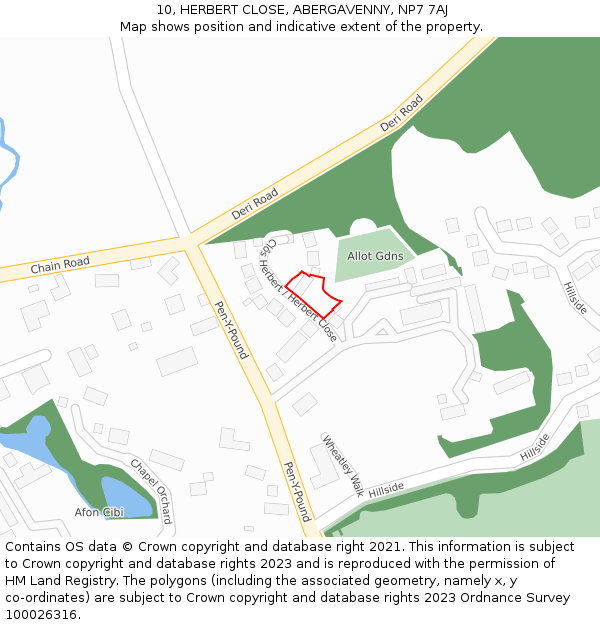 10, HERBERT CLOSE, ABERGAVENNY, NP7 7AJ: Location map and indicative extent of plot