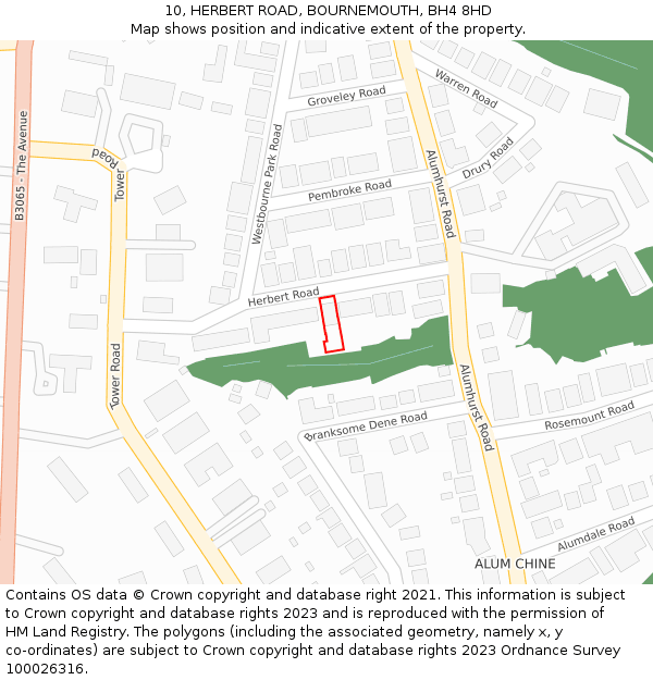 10, HERBERT ROAD, BOURNEMOUTH, BH4 8HD: Location map and indicative extent of plot