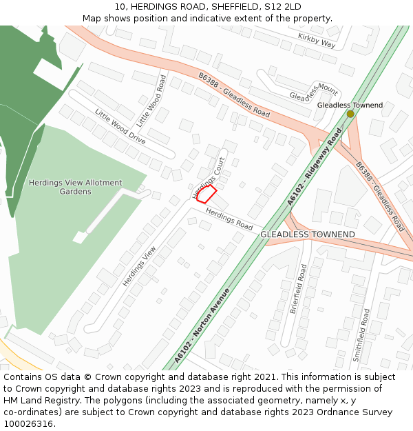 10, HERDINGS ROAD, SHEFFIELD, S12 2LD: Location map and indicative extent of plot