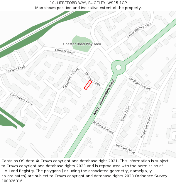 10, HEREFORD WAY, RUGELEY, WS15 1GP: Location map and indicative extent of plot