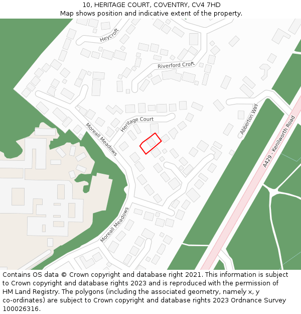 10, HERITAGE COURT, COVENTRY, CV4 7HD: Location map and indicative extent of plot
