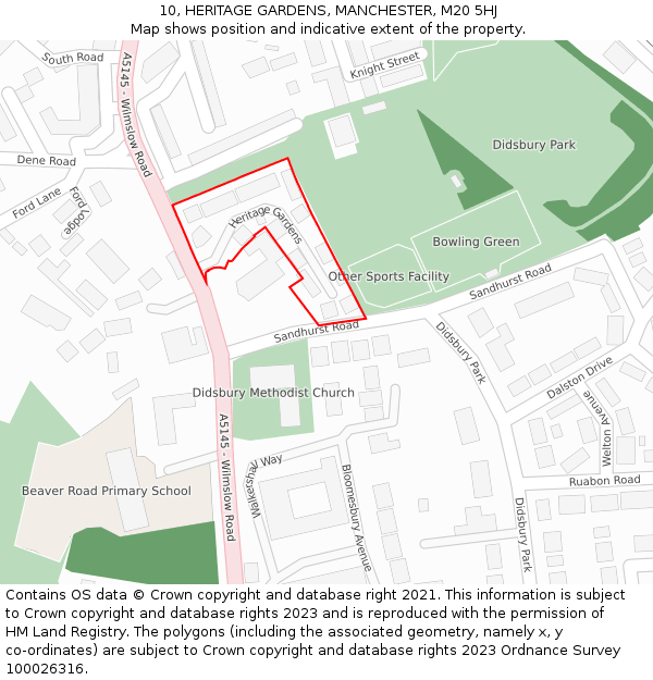 10, HERITAGE GARDENS, MANCHESTER, M20 5HJ: Location map and indicative extent of plot