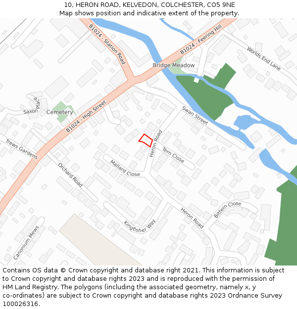 10, HERON ROAD, KELVEDON, COLCHESTER, CO5 9NE: Location map and indicative extent of plot