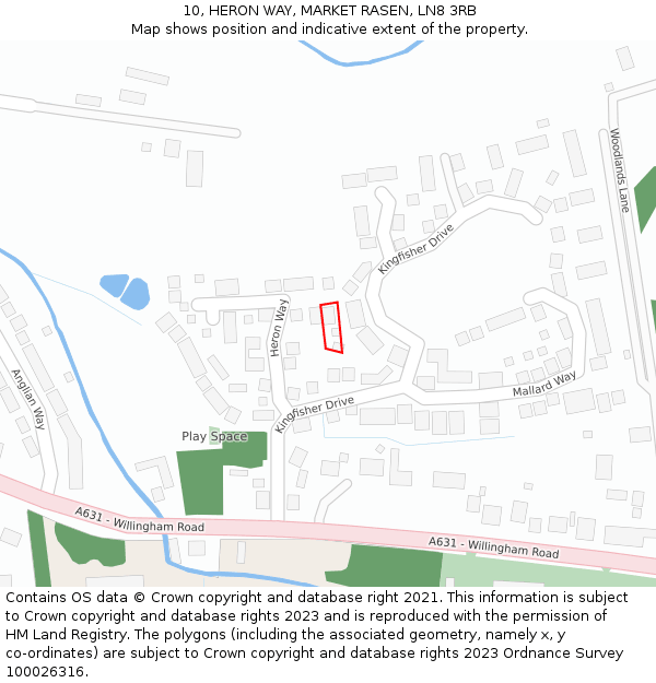 10, HERON WAY, MARKET RASEN, LN8 3RB: Location map and indicative extent of plot