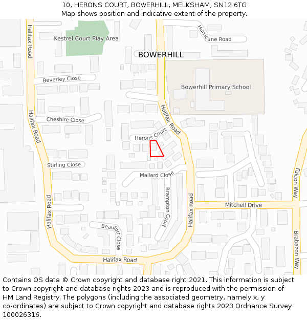 10, HERONS COURT, BOWERHILL, MELKSHAM, SN12 6TG: Location map and indicative extent of plot