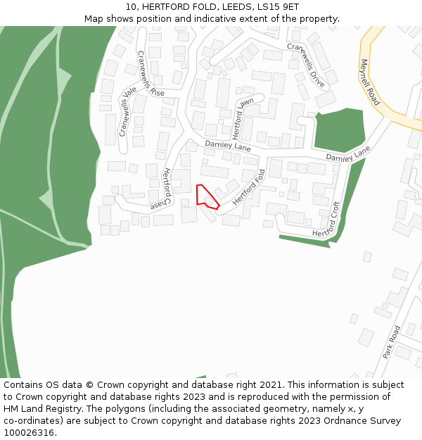 10, HERTFORD FOLD, LEEDS, LS15 9ET: Location map and indicative extent of plot