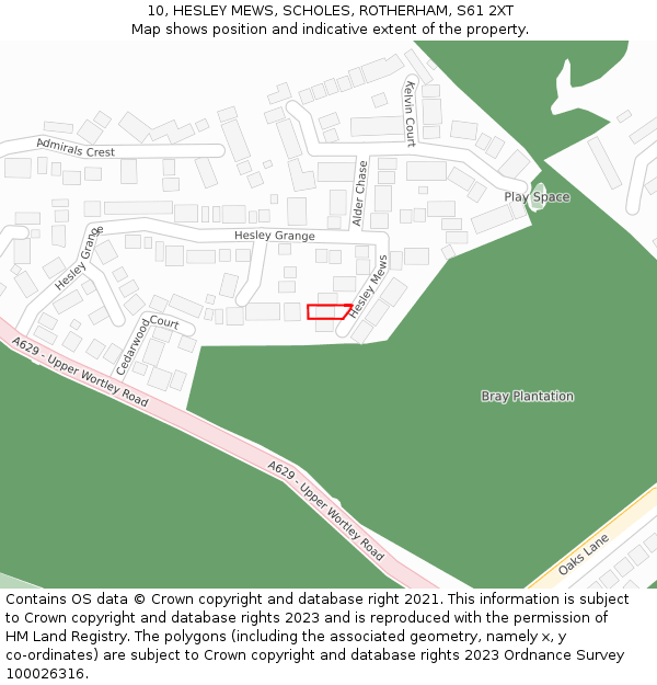 10, HESLEY MEWS, SCHOLES, ROTHERHAM, S61 2XT: Location map and indicative extent of plot