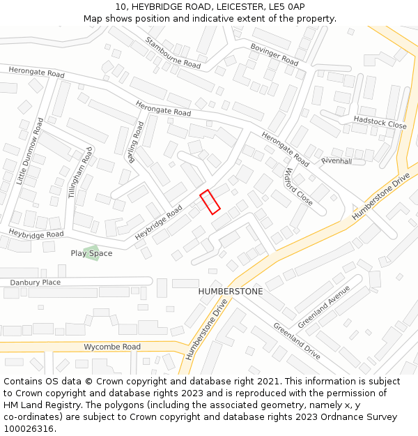 10, HEYBRIDGE ROAD, LEICESTER, LE5 0AP: Location map and indicative extent of plot