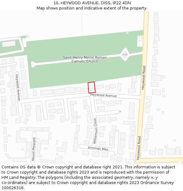 10, HEYWOOD AVENUE, DISS, IP22 4DN: Location map and indicative extent of plot