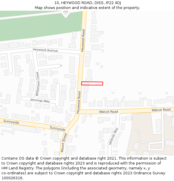 10, HEYWOOD ROAD, DISS, IP22 4DJ: Location map and indicative extent of plot