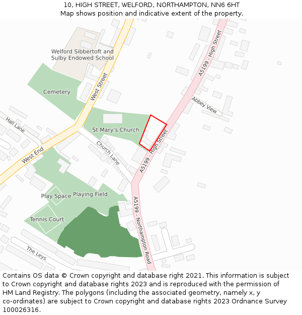 10, HIGH STREET, WELFORD, NORTHAMPTON, NN6 6HT: Location map and indicative extent of plot