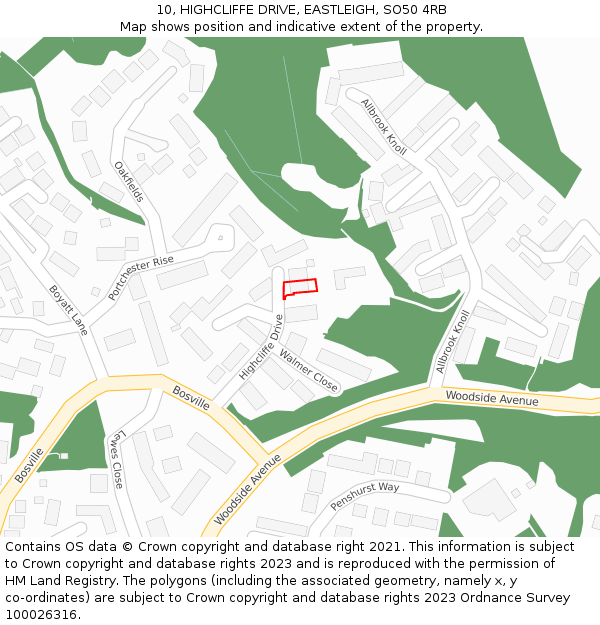 10, HIGHCLIFFE DRIVE, EASTLEIGH, SO50 4RB: Location map and indicative extent of plot