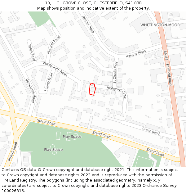 10, HIGHGROVE CLOSE, CHESTERFIELD, S41 8RR: Location map and indicative extent of plot