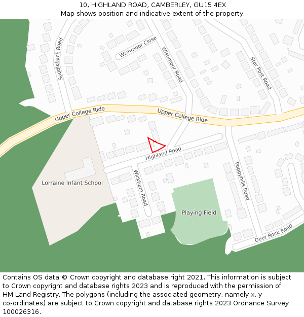 10, HIGHLAND ROAD, CAMBERLEY, GU15 4EX: Location map and indicative extent of plot