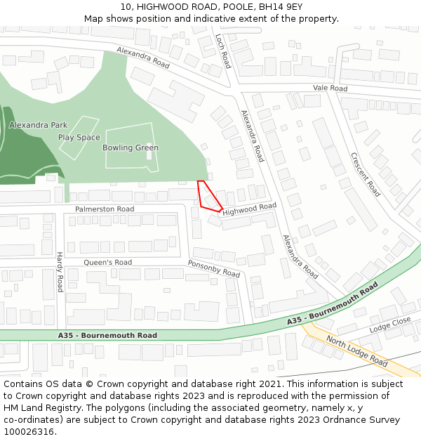 10, HIGHWOOD ROAD, POOLE, BH14 9EY: Location map and indicative extent of plot