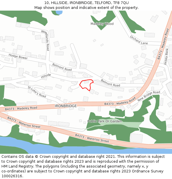 10, HILLSIDE, IRONBRIDGE, TELFORD, TF8 7QU: Location map and indicative extent of plot