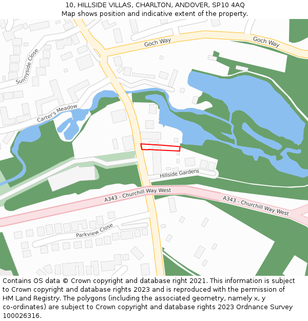 10, HILLSIDE VILLAS, CHARLTON, ANDOVER, SP10 4AQ: Location map and indicative extent of plot
