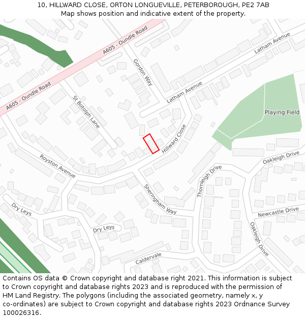 10, HILLWARD CLOSE, ORTON LONGUEVILLE, PETERBOROUGH, PE2 7AB: Location map and indicative extent of plot