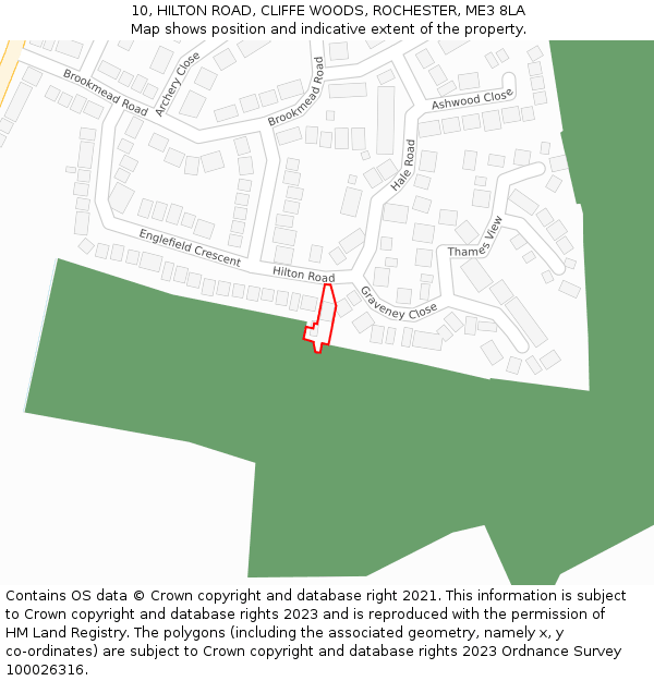 10, HILTON ROAD, CLIFFE WOODS, ROCHESTER, ME3 8LA: Location map and indicative extent of plot