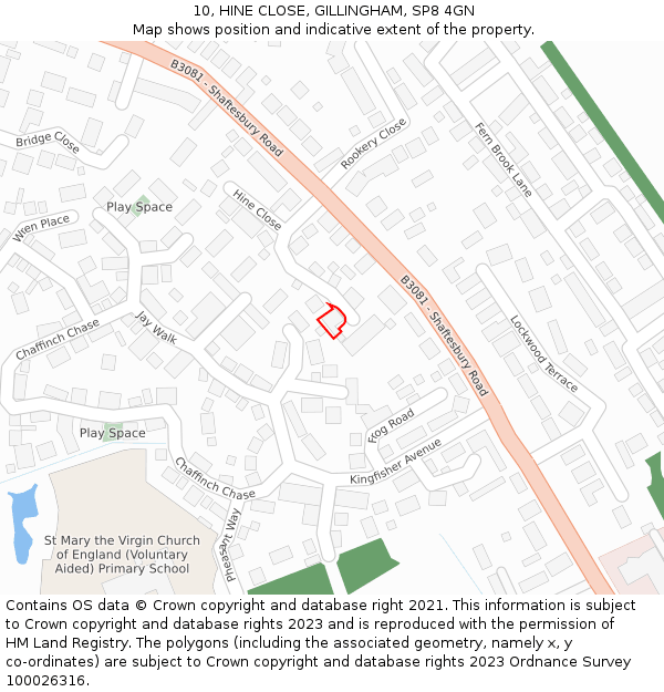 10, HINE CLOSE, GILLINGHAM, SP8 4GN: Location map and indicative extent of plot