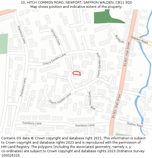 10, HITCH COMMON ROAD, NEWPORT, SAFFRON WALDEN, CB11 3QS: Location map and indicative extent of plot